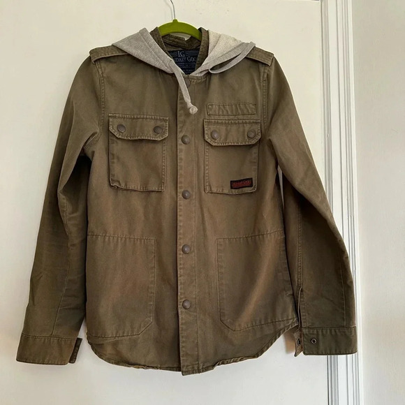 Legendary Good Mens Small Hooded Olive Green Military Style Jacket Snap closure - Picture 1 of 16